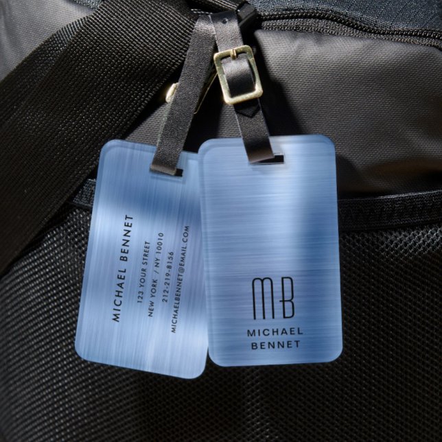 Étiquette À Bagage Elegant Monogram Blue (Elegant Monogram Blue Luggage Tag)