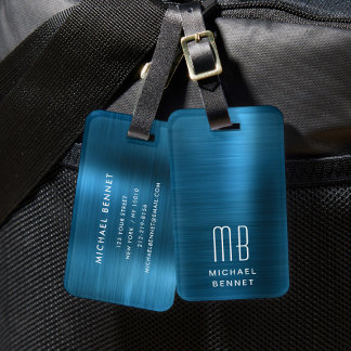 Étiquette À Bagage Elegant Monogram Blue