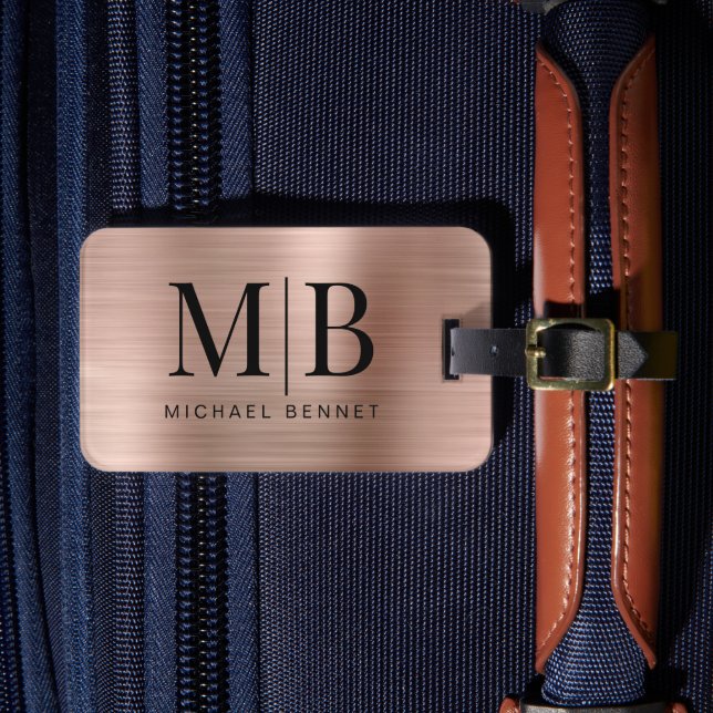 Étiquette À Bagage Élégant Monogram Rose Gold (Insitu Rectoal 4)