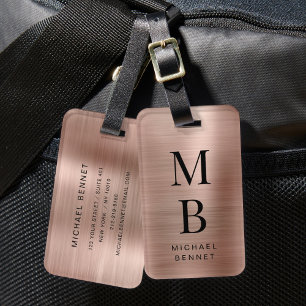 Étiquette À Bagage Élégant Monogram Rose Gold