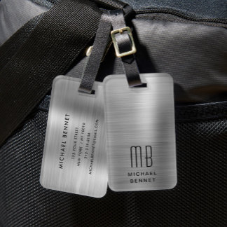 Étiquette À Bagage Élégant Monogram Silver Grey