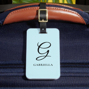 Étiquette À Bagage Élégant Monogramme bleu clair personnalisé