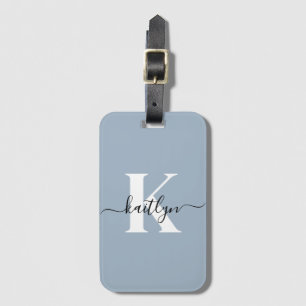 Étiquette À Bagage Élégant Monogramme bleu foncé