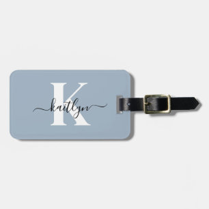 Étiquette À Bagage Élégant Monogramme bleu foncé