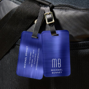 Étiquette À Bagage Élégant Monogramme Bleu Marine