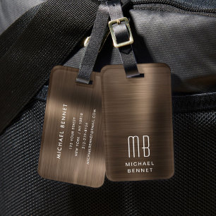 Étiquette À Bagage Élégant Monogramme Brown