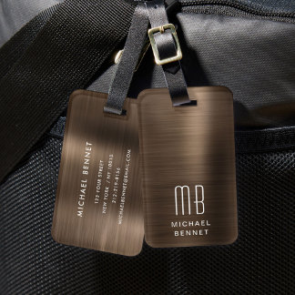 Étiquette À Bagage Élégant Monogramme Brown
