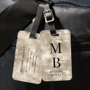 Étiquette À Bagage Elégant Monogramme Champagne Pearl Texture