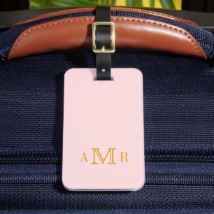 Étiquette À Bagage Élégant Monogramme Classique Rose Personnalisé