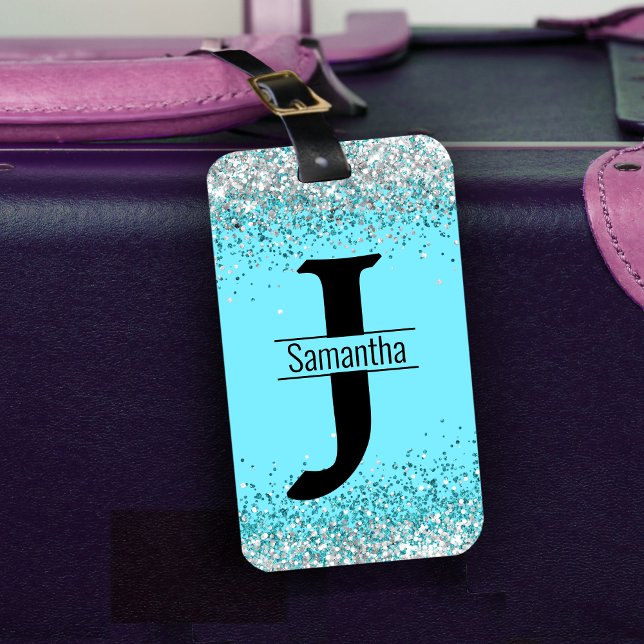 Étiquette À Bagage Élégant monogramme de fausse parties scintillant b (Créateur téléchargé)