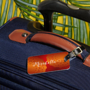 Étiquette À Bagage Élégant Monogramme de Mandala rouge orange