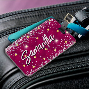 Étiquette À Bagage Élégant monogramme de parties scintillant brillant