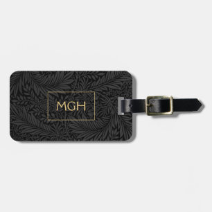 Étiquette À Bagage Élégant Monogramme d'or floral noir
