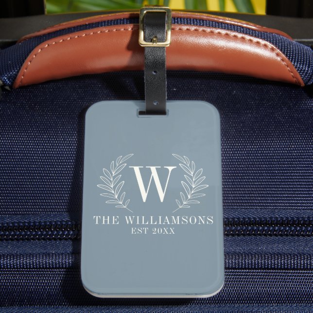 Étiquette À Bagage Élégant Monogramme Dusty Blue Nom de famille (Insitu Rectoal 2)