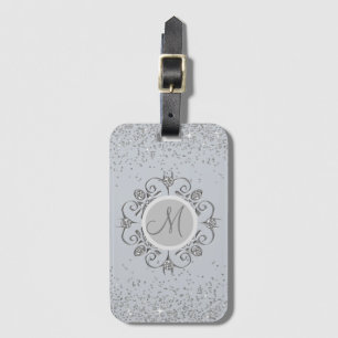 Étiquette À Bagage Élégant Monogramme Glitterie Argent Gem 