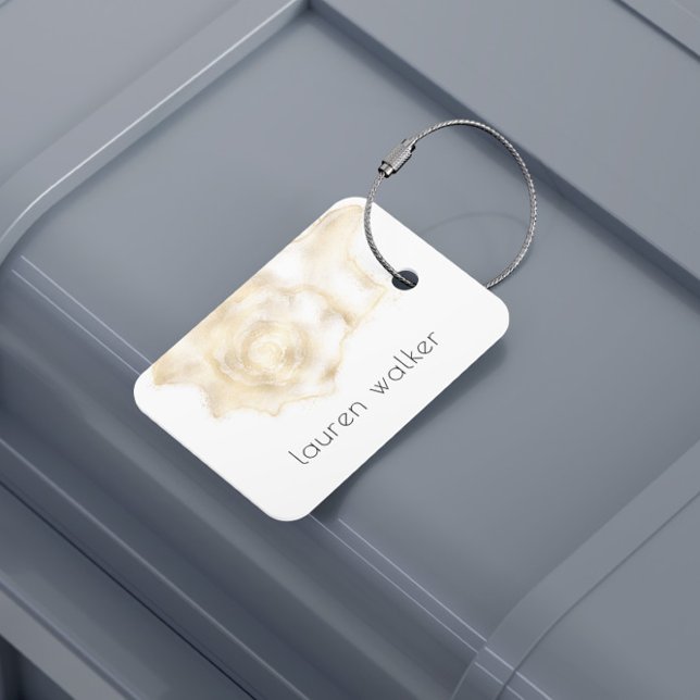 Étiquette À Bagage Elégant Monogramme Gold Coastal Seashell (Créateur téléchargé)