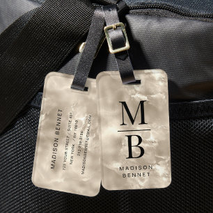 Étiquette À Bagage Élégant monogramme ivoire beige