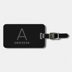 Étiquette À Bagage Élégant monogramme noir gris personnalisé étiquett