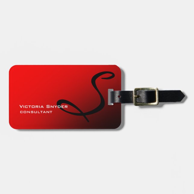 Étiquette À Bagage Élégant Monogramme noir rouge professionnel (Devant horizontal)