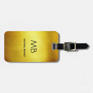 Étiquette À Bagage Élégant Monogramme Or Brossé Métallique Bagages