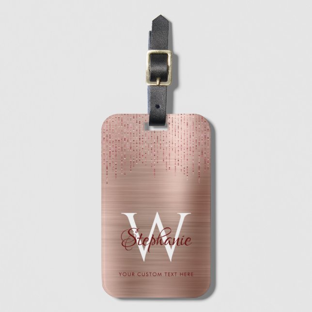 Étiquette À Bagage Élégant Monogramme Or Rose (Devant Vertical)