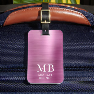 Étiquette À Bagage Élégant Monogramme rose