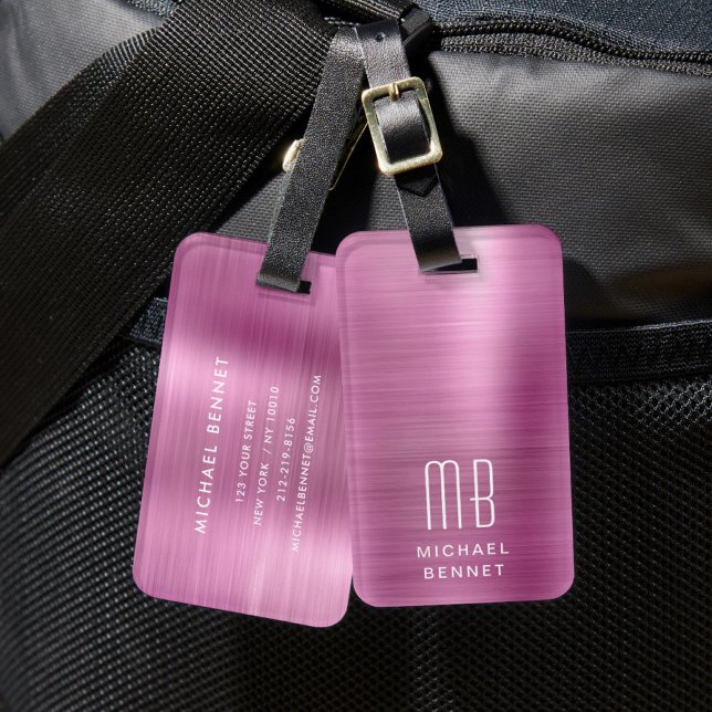 Étiquette À Bagage Élégant Monogramme rose (Elegant Monogram Pink Luggage Tag)