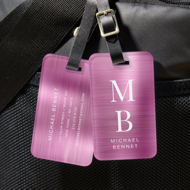 Étiquette À Bagage Élégant Monogrammé Rose (Elegant Monogrammed Pink Luggage Tag)