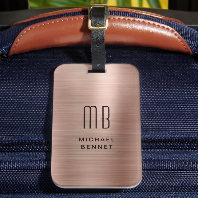 Étiquette À Bagage Élégant Monogramme Rose Or brossé métal (Insitu Rectoal 2)