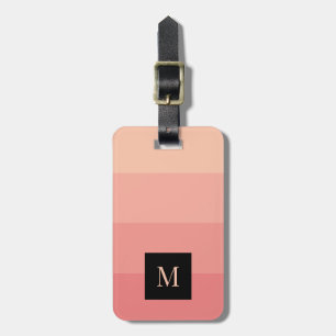 Étiquette À Bagage Élégant Monogramme Rose Rayé Nom Adresse Personnal
