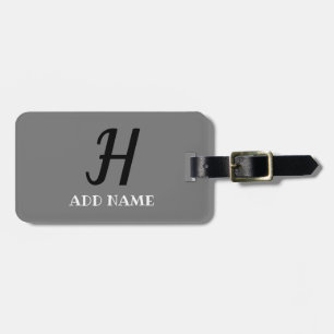 Étiquette À Bagage Élégant Monogramme Script Modern Grey Black Ajoute