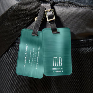 Étiquette À Bagage Élégant Monogramme vert