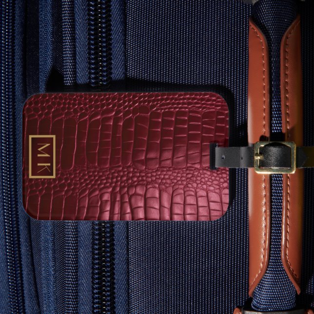 Étiquette À Bagage Élégant Motif de crocodile de Bourgogne Monogramme (Insitu Rectoal 4)