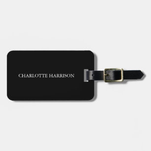 Étiquette À Bagage Élégant noir blanc personnalisé monogramme nom ini