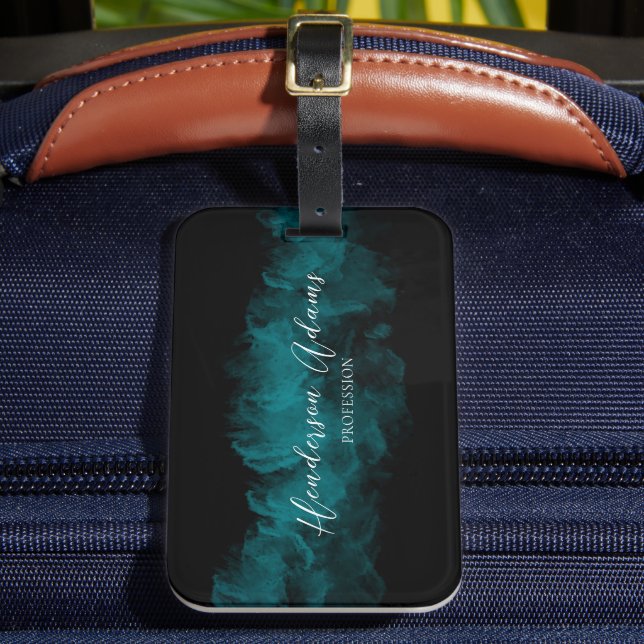 Étiquette À Bagage Elégant noir bleu nuageux Signature Abstraite (Insitu Rectoal 2)