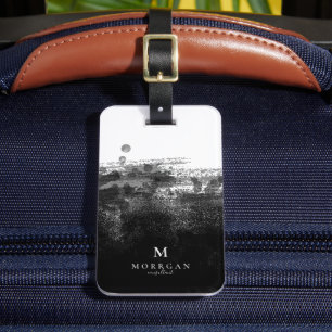 Étiquette À Bagage Élégant noir unique éclat aquarelle Monogramme