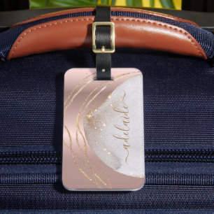 Étiquette À Bagage Élégant nom monogramme Rose Parties scintillant or