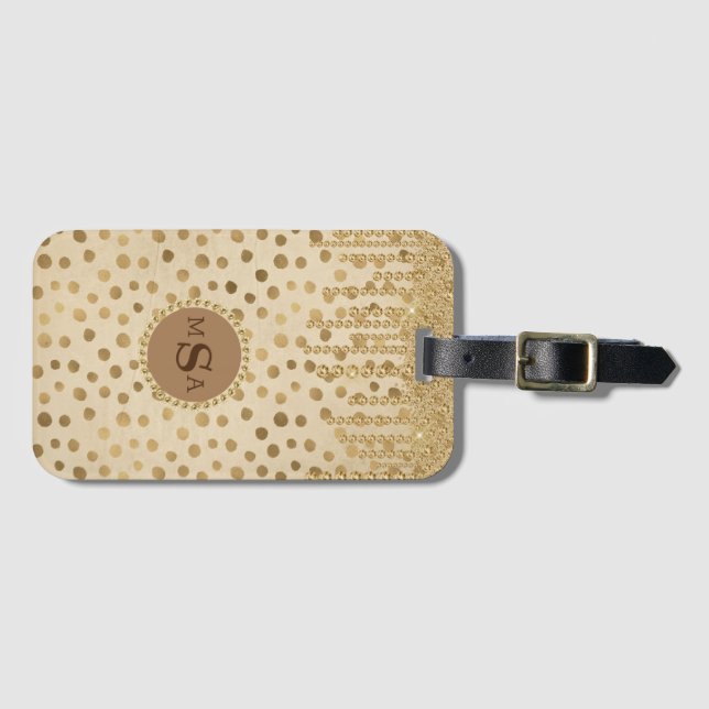 Étiquette À Bagage Elégant or Cheetah Bling Rhinestones Momogramme (Devant Horizontal)