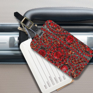 Étiquette À Bagage élégant or raffiné ruby rouge bordeaux