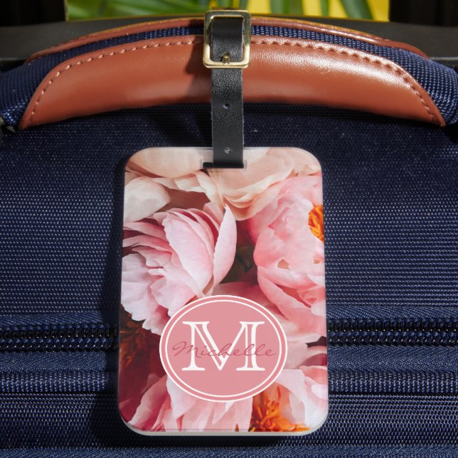 Étiquette À Bagage Élégant Pacé rose et Pêche Monogramme (Insitu Rectoal 2)