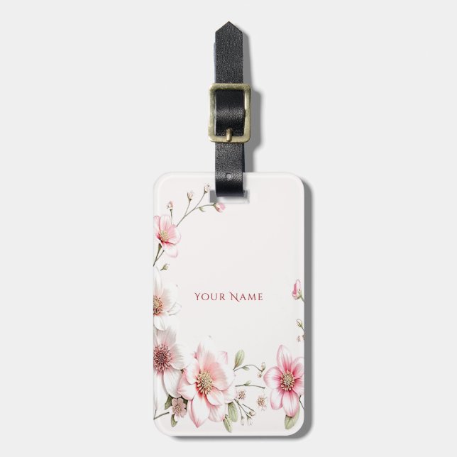 Étiquette À Bagage Elegant Pink White Floral Luggage Tag (Devant Vertical)