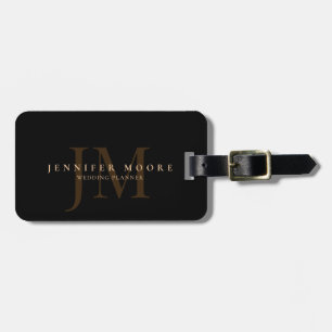 Étiquette À Bagage Élégant professionnel en or noir clair Monogramme