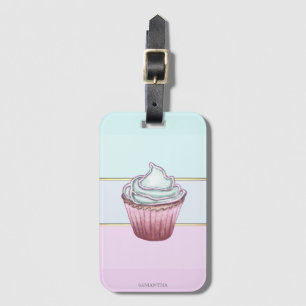 Étiquette À Bagage Élégant rayé moderne, Cupcake 