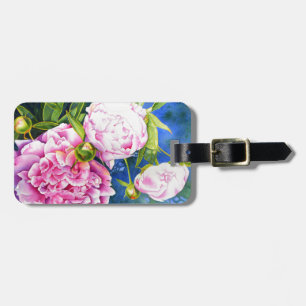 Étiquette À Bagage Elégant rose blanc classique aquarelle floral