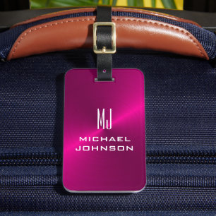Étiquette À Bagage Élégant rose brossé métal monogramme initial