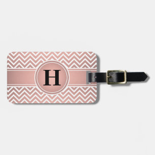 Étiquette À Bagage Elégant rose et noir Monogramme Rose or Chevron