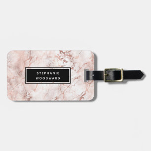 Étiquette À Bagage Élégant Rose moderne marbre doré Personnalisé