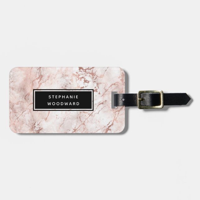 Étiquette À Bagage Élégant Rose moderne marbre doré Personnalisé (Devant horizontal)
