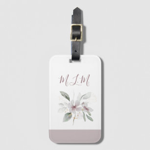 Étiquette À Bagage Élégant rose rose rose floral Monogramme