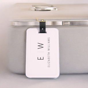 Étiquette À Bagage Élégant rose vif Moderne minimaliste Nom du monogr